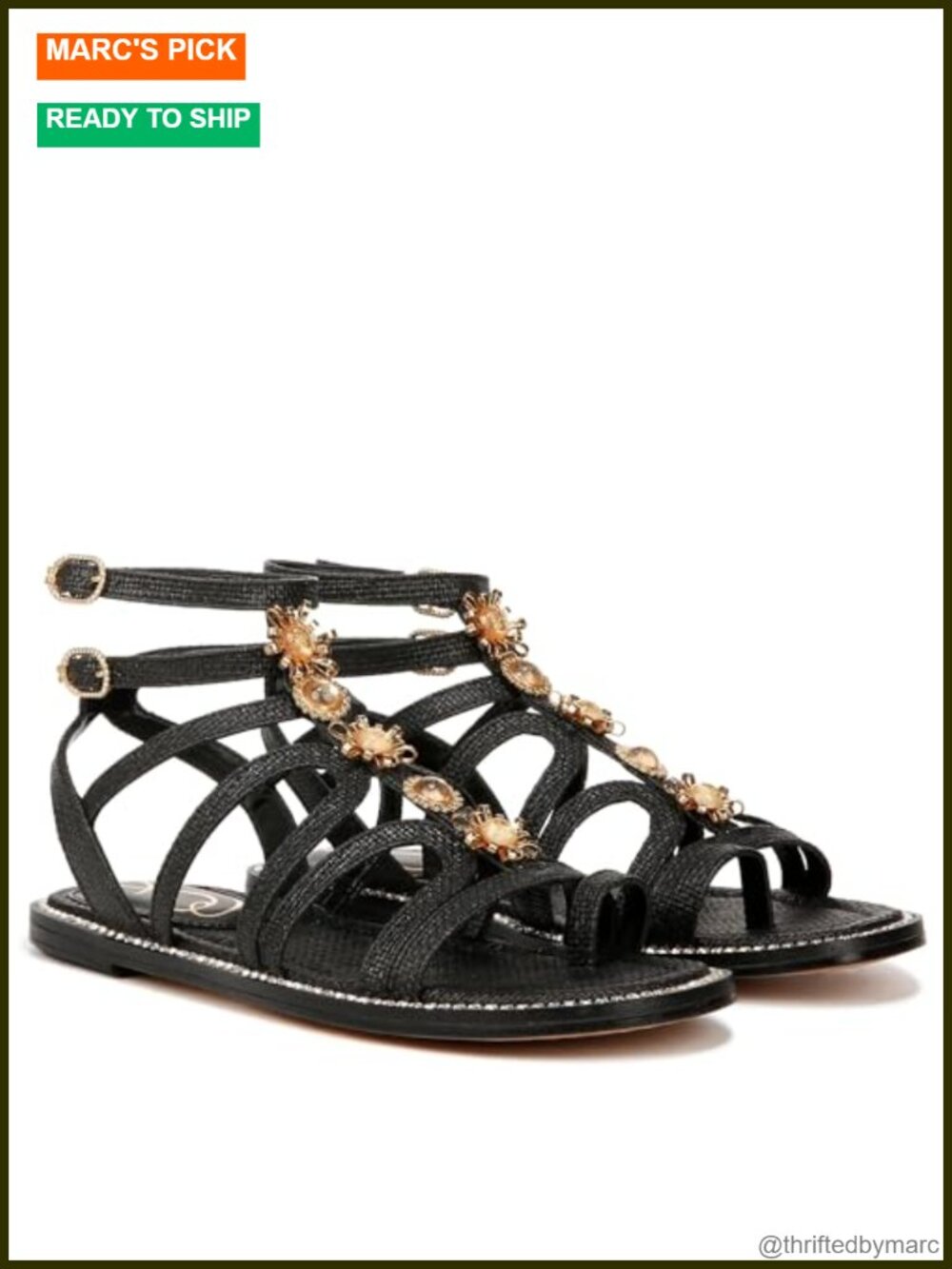Sam Edelman Tianna Gladiator Sandals Floral Embellished Flat Heel Buckle